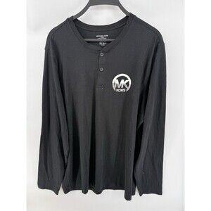 Michael Kors Shirt Mens Large Black Long Sleeve Tee Adult Henley
